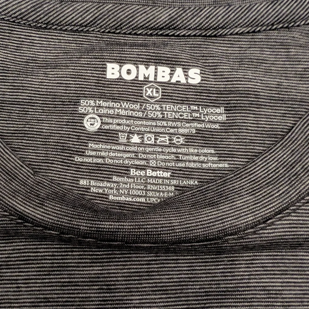 LNWOT Bombas Merino Wool/Tencel Striped T-shirt Gray Size XL - Picture 3 of 5